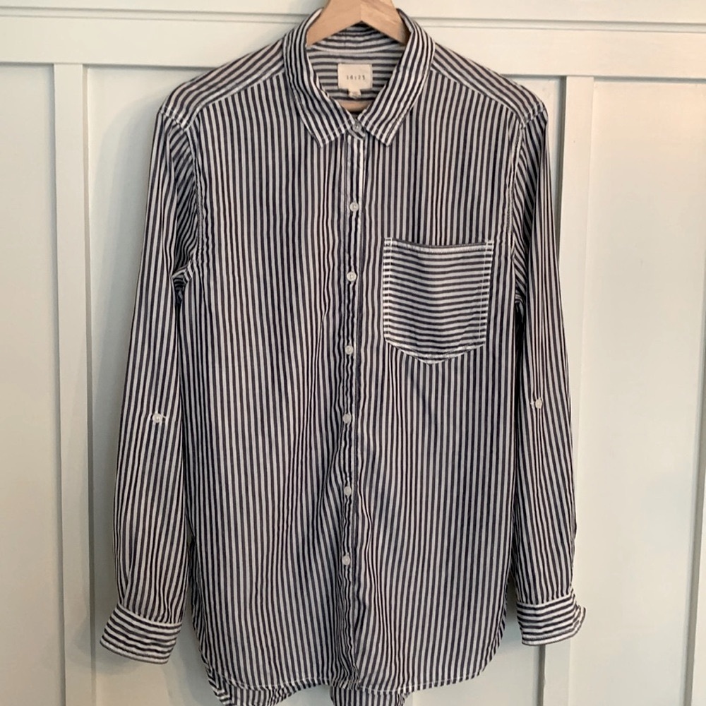 ID:23 Lightweight Striped Tencel Long Sleeve Convertible sleeve Shirt